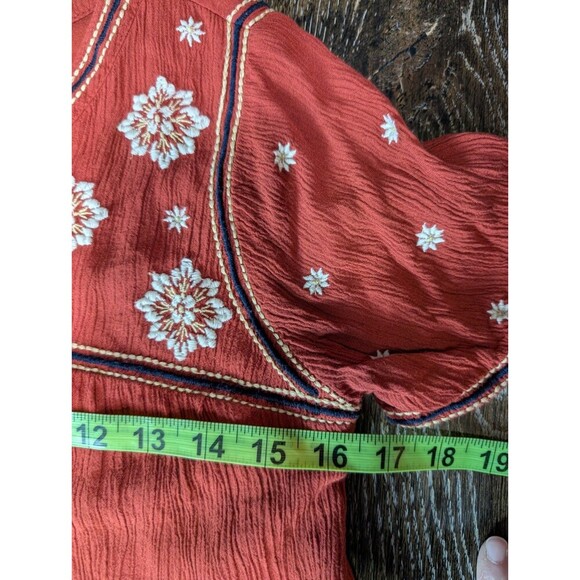Abercrombie & Fitch Rust Orange-Red Embroidered Cutout Shift Dress Sz S Boho 141 - Picture 9 of 10